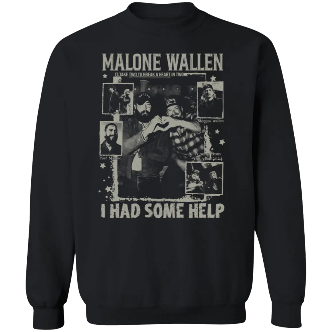 Vintage 'I Had Some Help' Gildan Crewneck Sweatshirt – Post Malone & Morgan Wallen Country Music Inspired Apparel