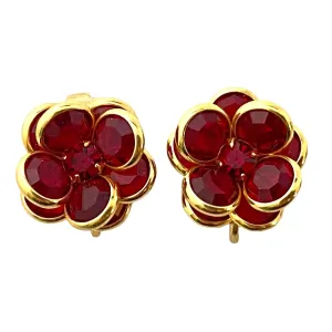 Vintage Red Bezel Set Crystal Flower Earrings