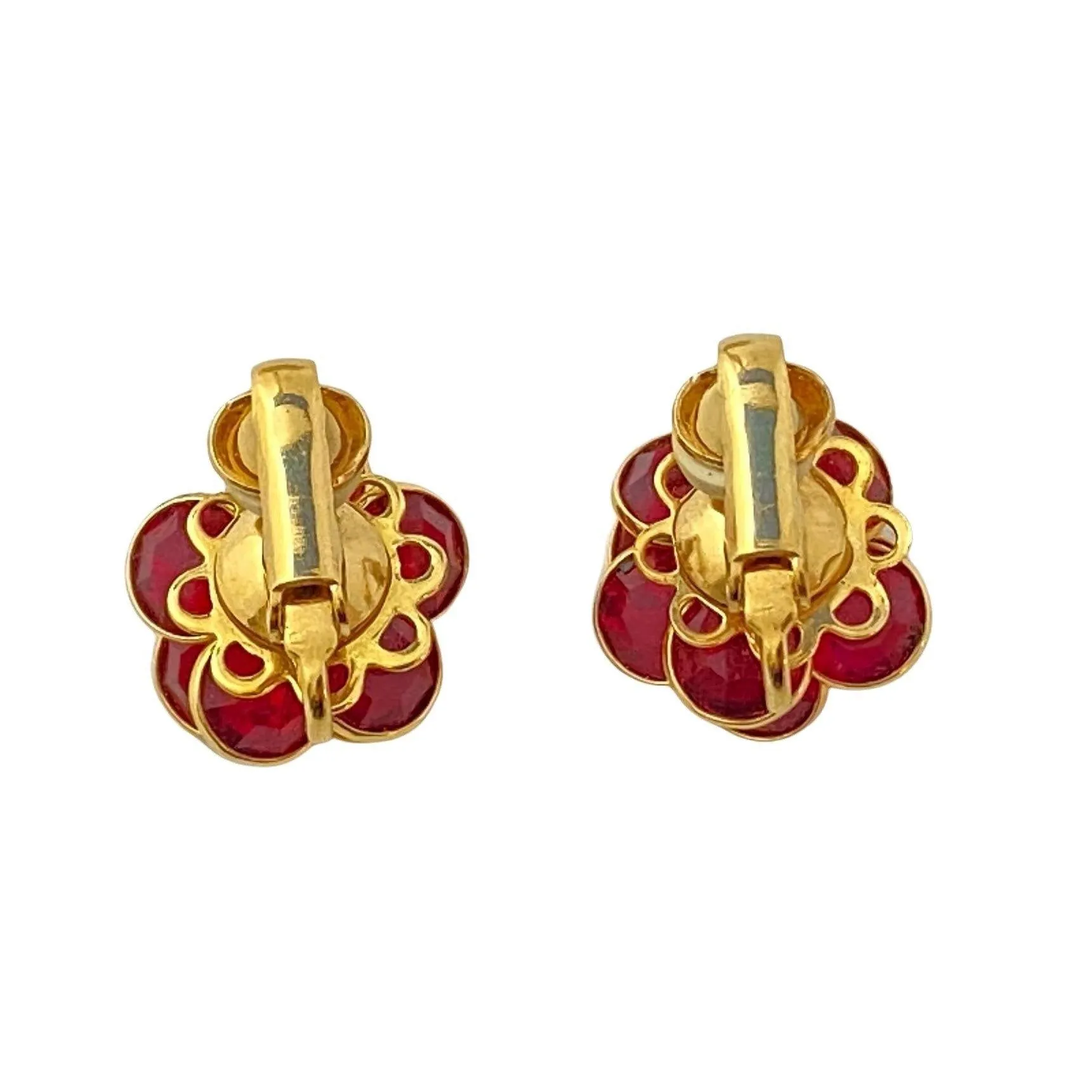 Vintage Red Bezel Set Crystal Flower Earrings