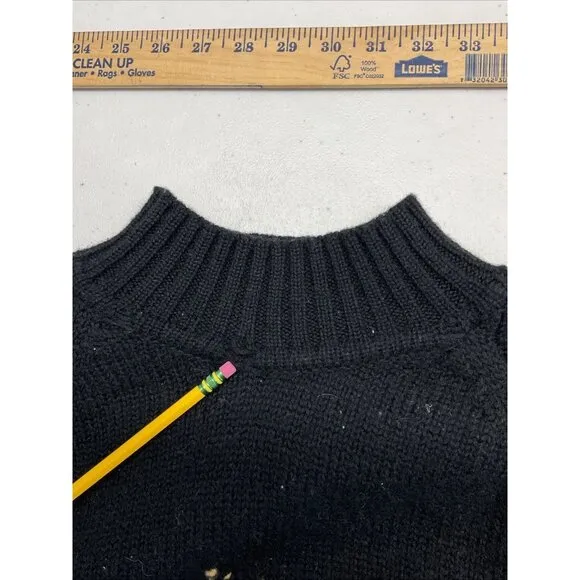 VTG French Connection Women size L Floral Embroidered 100% Wool Boho Artsy Black