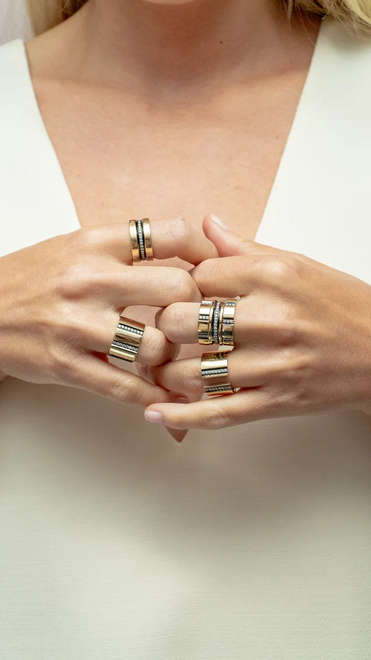 Wide Diamond Line Band With Ruthenium Trim