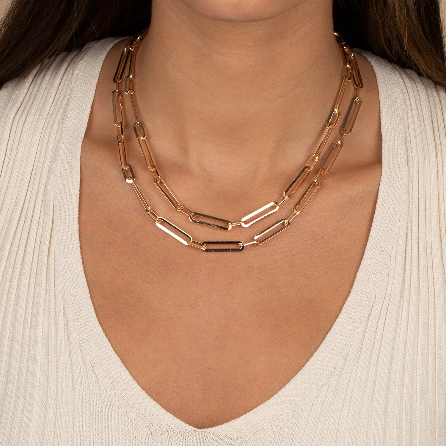 Wide Elongated Paperclip Chain Necklace