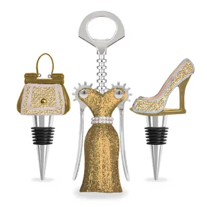 Wine Fashion S/3, Gold & Silver Glitter
