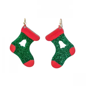 Wondershop Women's Christmas Glitter Stocking Drop Novelty Earrings