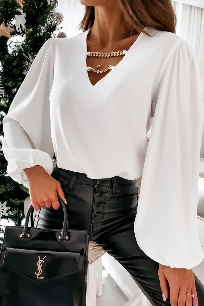 Xieyinshe Fashion Elegant Solid Chains V Neck Tops
