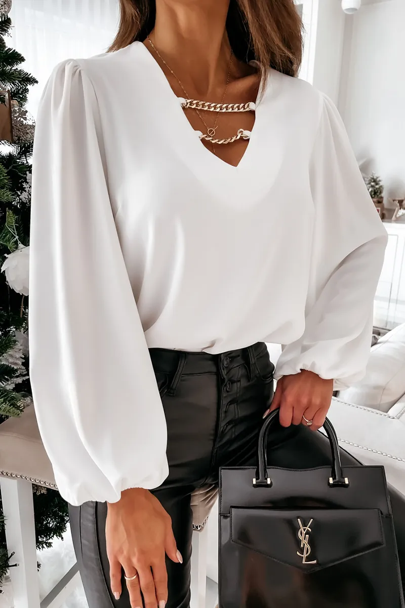 Xieyinshe Fashion Elegant Solid Chains V Neck Tops