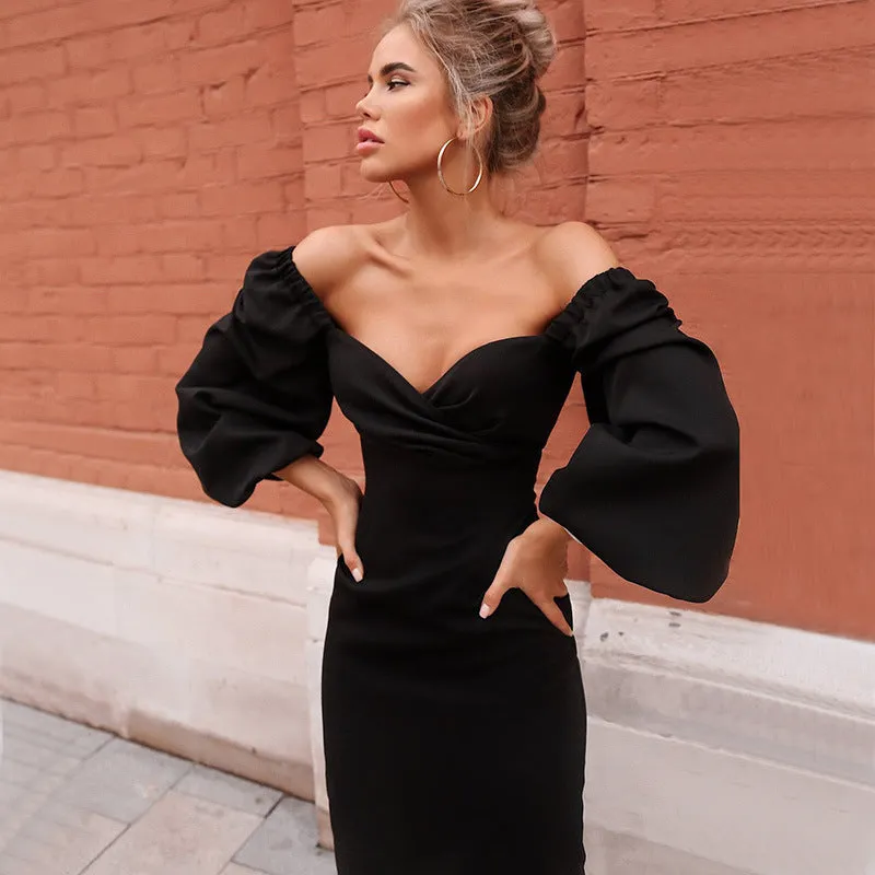 Xieyinshe Fashion Elegant Solid Split Joint Fold Strapless Pencil Skirt Dresses