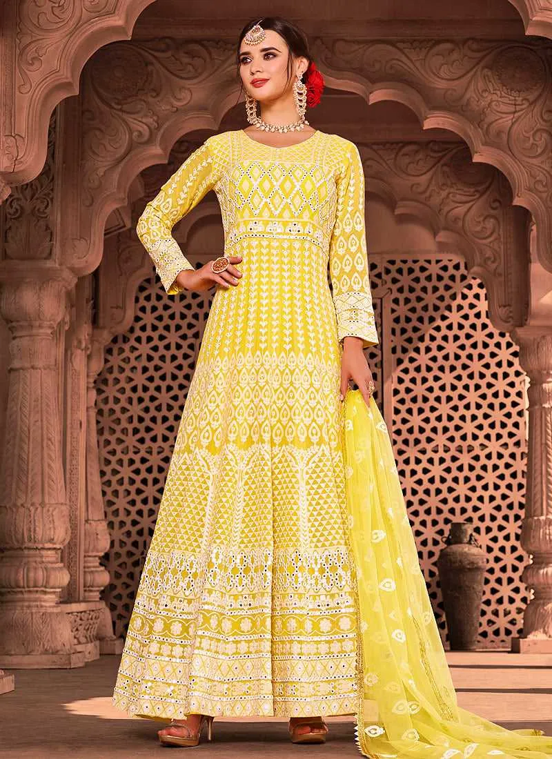 Yellow Color Heavy Embroidered Gown Style Anarkali
