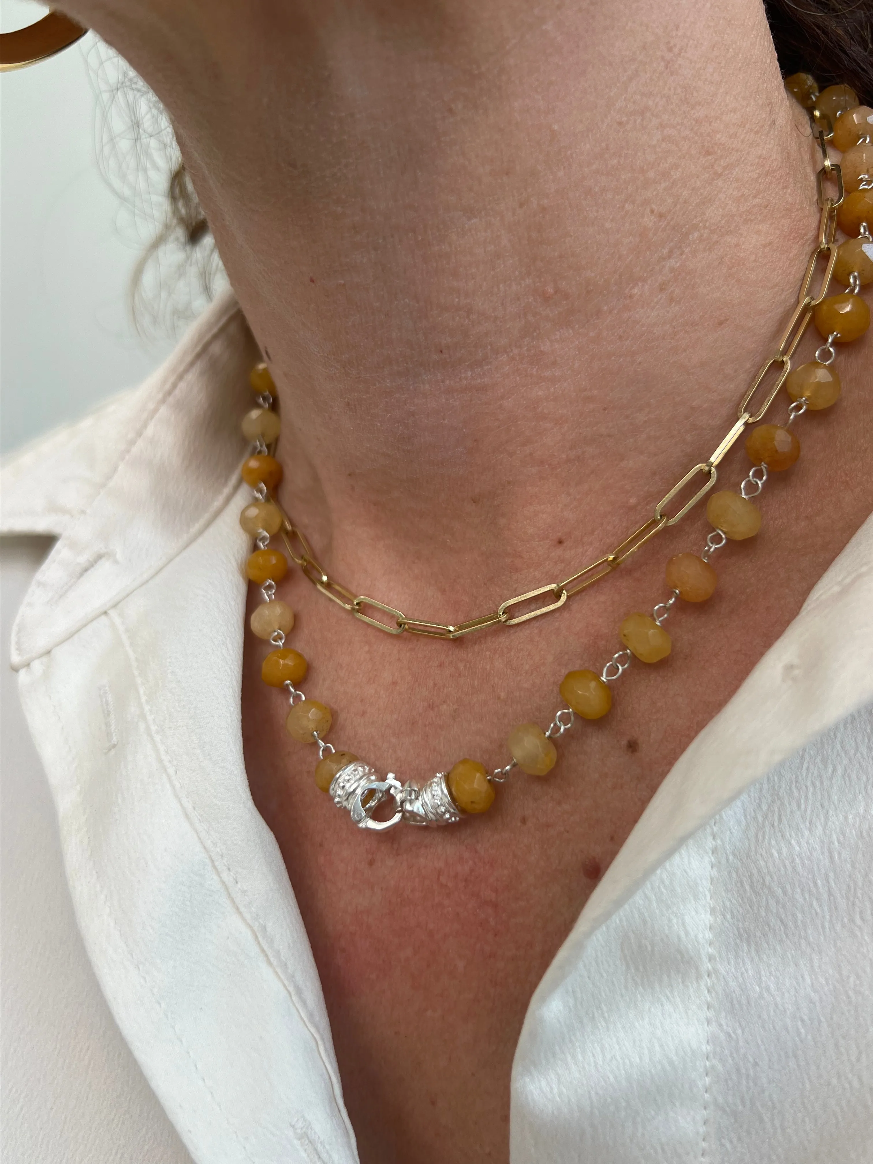Yellow Jade Rosary Style Necklace