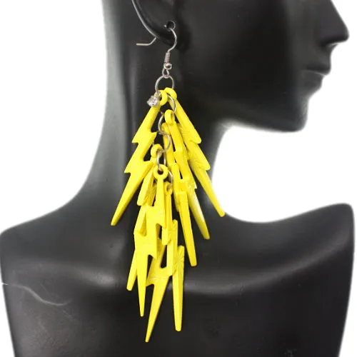 Yellow Lightning Thunderbolt Dangle Earrings