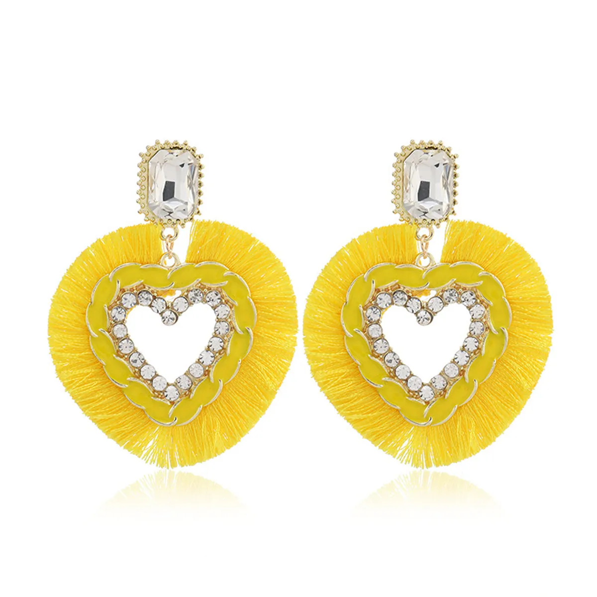 Yellow Polyster & Enamel Crystal Cubic Zirconia 18K Gold-Plated Heart Dangle Earring