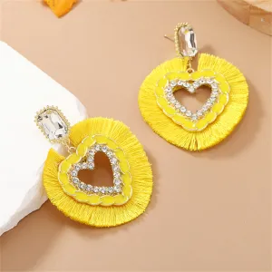 Yellow Polyster & Enamel Crystal Cubic Zirconia 18K Gold-Plated Heart Dangle Earring