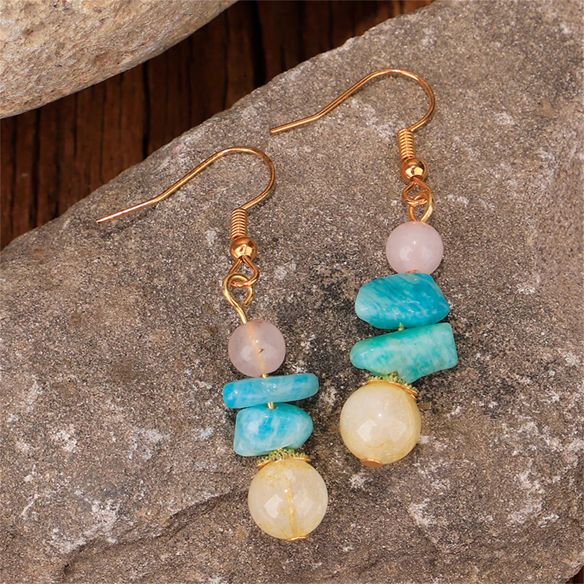 Yellow Quartz & 18K Gold-Plated Beads Drop Earrings
