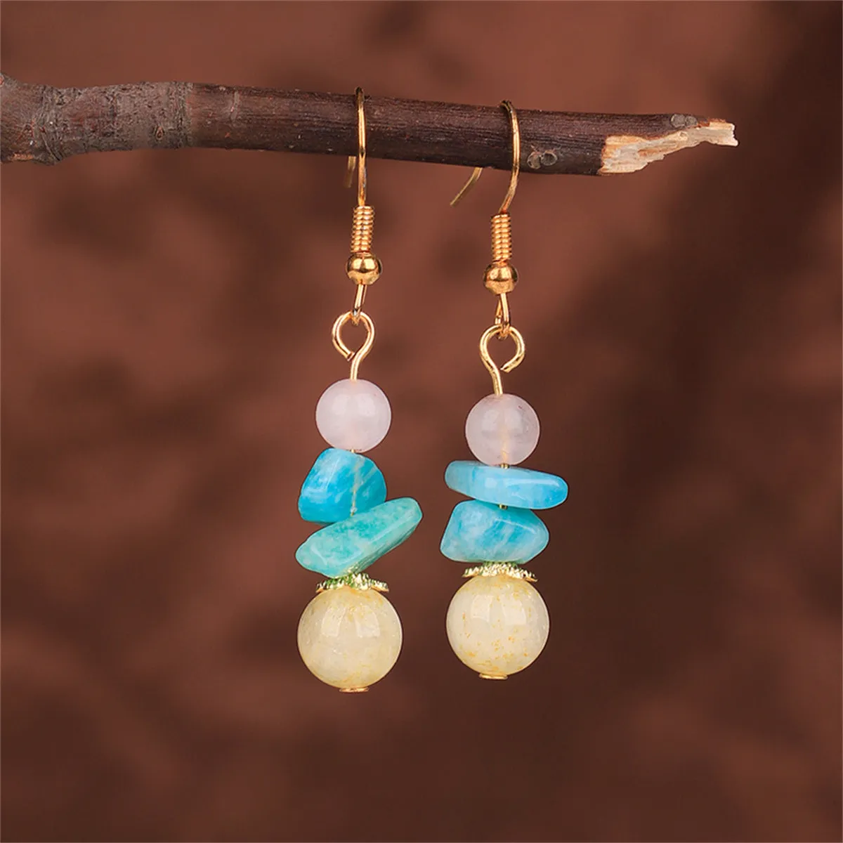 Yellow Quartz & 18K Gold-Plated Beads Drop Earrings