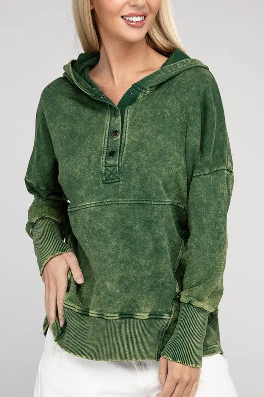 ZENANA French Terry Acid Wash Kangaroo Pocket Hoodie