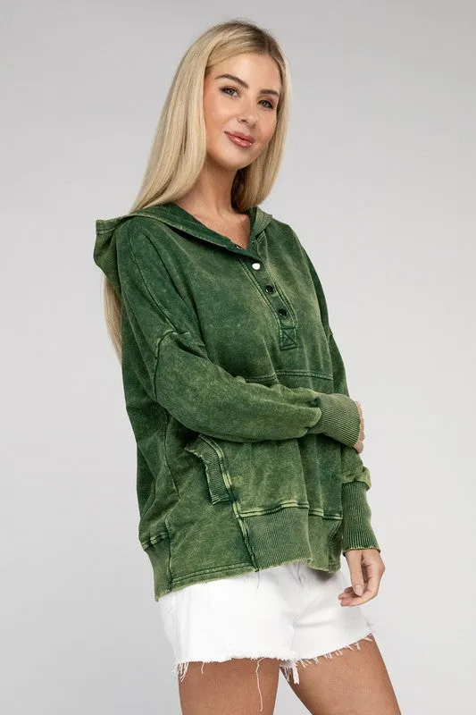 ZENANA French Terry Acid Wash Kangaroo Pocket Hoodie