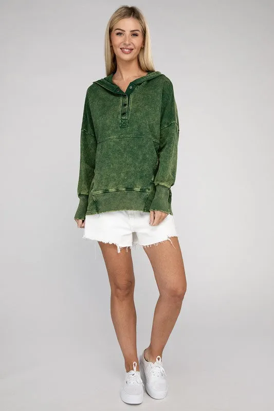 ZENANA French Terry Acid Wash Kangaroo Pocket Hoodie